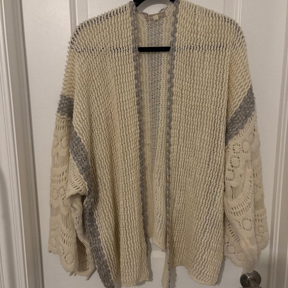Anthropologie Cream and Gray Open Knit Cardigan
